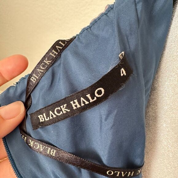 Black Halo Floral Watercolor V Neck Criss Cross Back Sheath Dress Size 4 - Picture 8 of 11